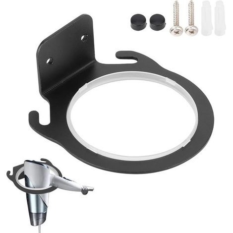 Wandmontierter Haartrocknerhalter fürs Badezimmer, schwarzer Haartrocknerhalter aus Aluminium mit Schraube und Dichtung (1/5)