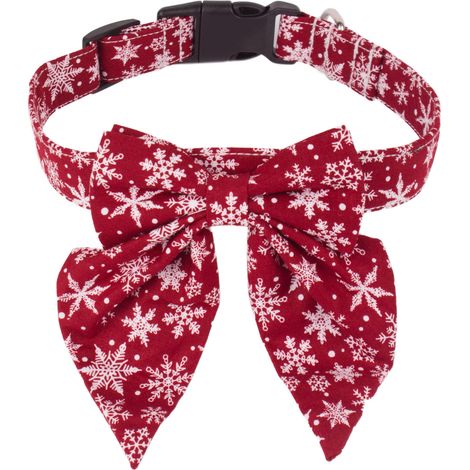 Weihnachtskaro-Hundehalsband, rot, abnehmbare Fliege, verstellbar, Baumwolle, große Größe, Metallschnalle, Sicherheit für große Hunde (1/5)