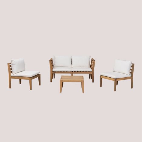 Set da giardino con divano componibile in 4 pezzi con braccioli e tavolino in legno di acacia Filips SKLUM            