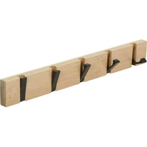 Selbstklebende Garderobe aus massivem Holz mit 5 klappbaren Haken zum Aufhängen von Mänteln, Hüten, Schals, Handtaschen und Schlüsseln