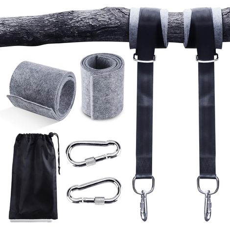 Hamac sangles, 2 Set Sangle Balancoire Suspendu 2x150CM Ultra Résistant avec D-Ring et Coussin Plus épais, Deux Crochets Mousquetons Charge Max 500KG pour Hamac et Balancoire de Jardin (1/5)