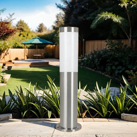 Pollerleuchte IP44 E27 45 cm Weiß Silber Edelstahl Modern Stehlampe außen Haus