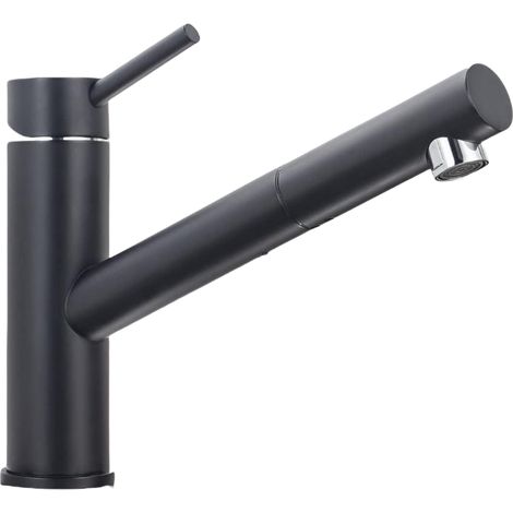 Mitigeur d'évier noir mat avec pommeau extractible, robinet de cuisine rotatif 360° en inox, douchette intégrée, mélangeur eau chaude/froide réglable, finition moderne (1/4)