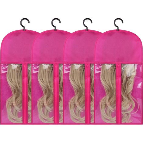 Borsa per parrucca da 4 pezzi, borsa per parrucca con supporto per parrucca, borsa antipolvere per parrucca, borsa impermeabile per parrucca, borsa portatile per parrucca (rossa) (1/5)