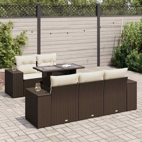 Set sofás de jardín 6 piezas y cojines ratán sintético marrón vidaXL (1/5)