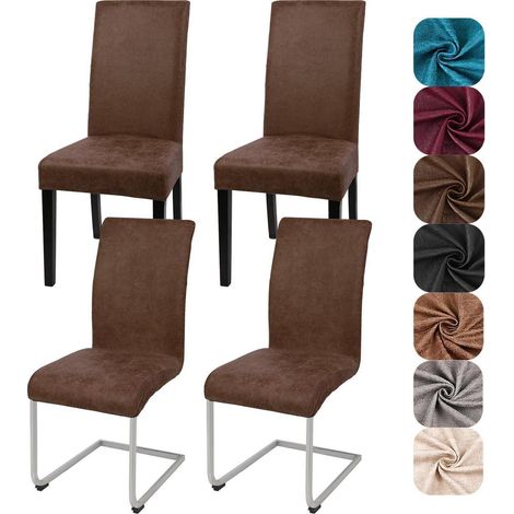 Stuhlhussen 4er Set Kunstleder Stretch für Esszimmerstühle, Braun (1/5)