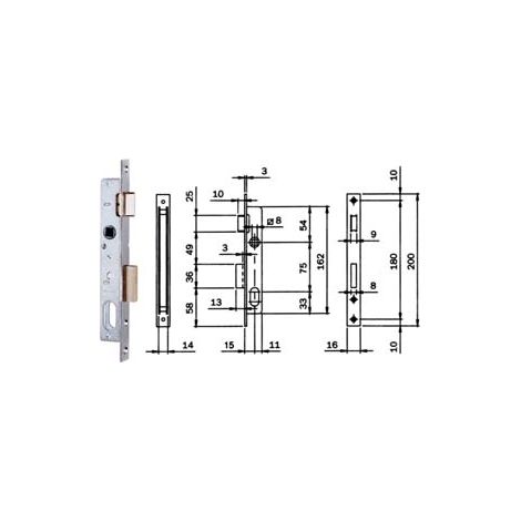 SERRATURA DA INFILARE PER MONTANTI CATENACCIO E SCROCCO 750  mm.15 (7501510)    ISEO