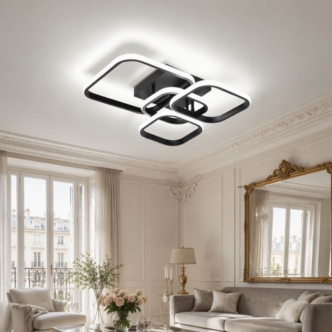 Plafonnier LED moderne 4 carrés, L46 x l41 x H10 cm, lampe de plafond 35 W 3033 lm, noir sable, 3 CCT mémoire, salon, chambre, cuisine (1/5)