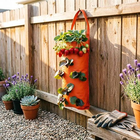 Jardinière suspendue pour fraisiers, lot de 4 sacs en feutre respirant (1/5)