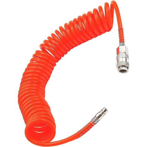 6 Mètres Tuyau Compresseur D'air, PU Flexible Compresseur Air, Équipé D'un Raccord Rapide 1/4 Pouce, Antidéflagrant Tuyau Compresseur, Diamètre 5 × 8 mm (Pression Maximale 10 bar) (Orange) (1/5)
