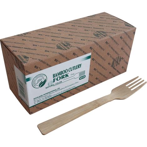 Lot de 100 fourchettes en bambou 17 cm - Couverts jetables naturels pour événements, pique-niques, fêtes - Ustensiles de cuisine respectueux de l'environnement, 100% naturels (1/3)