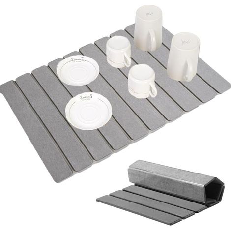 Tappetino asciuga-polvere in terra diatomacea 60x40 cm - Assorbente istantaneo, pieghevole e antiscivolo per cucina e bagno, naturale, ecologico ed elegante (grigio scuro) (1/2)