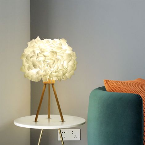 E27 Fabric Lampshade Wooden Tripod Base Table Lamp Fixtures Decor - Warm Light (1/4)