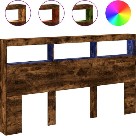 Maison Exclusive - Cabecero de cama con luz LED roble ahumado 180