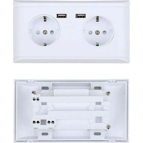 Prise murale multifonctionnelle avec fiche EU, double port USB pour charge de téléphone 250V (1/4)