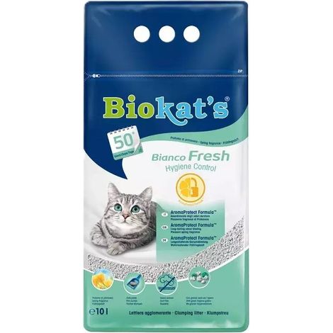 Biokats Bianco Lettiera assorbente agglomerante bianca per gatti 10L - Fresh 10L