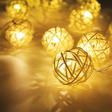 Guirlande Lumineuse Solaire en Rotin Blanc Chaud, 20 LEDS 4.8M 2Modes Guirlande Lumineuse Solaire Lampes Solaires Imperméables Lumières de Noël pour Jardins Maisons Extérieur (Blanc Chaud) (1/4)