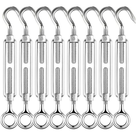 M4 Tendeur Inox,8 Pièces Tendeur Crochet et oeil en Acier Inoxydable 304, Tendeur Cable/Tendeur Fil Acier,Tendeurs Pour Fil a linge,Corde a linge (1/5)