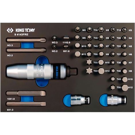 Tournevis à frapper 43 pièces – Embouts de vissage PH2, PH3, T15, T20, T25 – Pour vissage rapide en série – Module mousse + PP – King Tony (1/5)