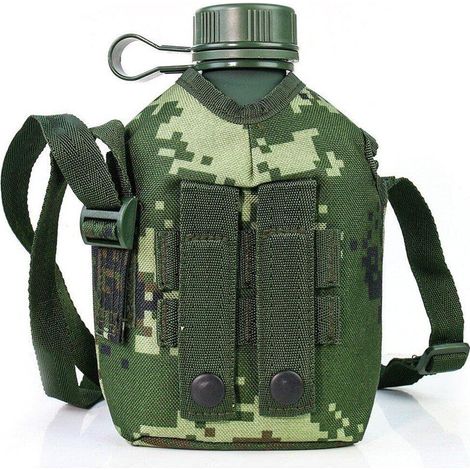 Gourde militaire de 1 litre, bouteille d'eau en aluminium, pichet à vin, gourde militaire, bouilloire de survie avec couvercle pour le camping et la randonnée en extérieur (1/5)