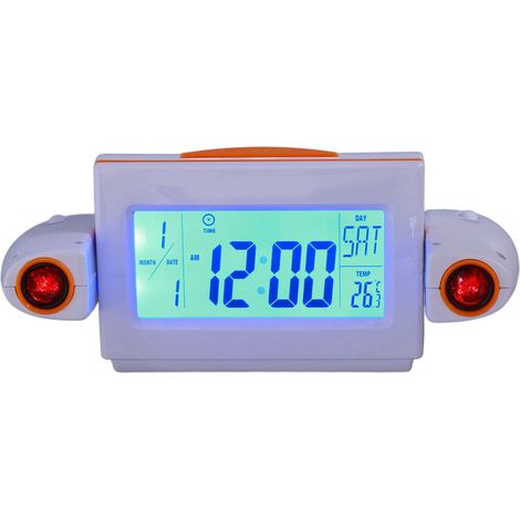 Réveil à projection avec veilleuse LED anti-éblouissement, commande vocale, affichage de la température par induction, horloge LED blanche et orange. (1/5)