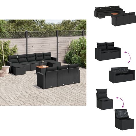 Salon de jardin 11 pcs avec coussins noir résine tressée - Ensemble Salon De Jardin - Mobilier Extérieur - Jardin Design - Chaise Lounge - Set Salon (1/5)