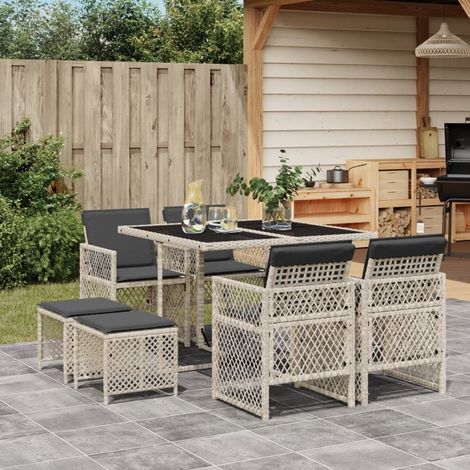 Set comedor de jardín 9 pzas cojines ratán sintético gris claro vidaXL (1/5)