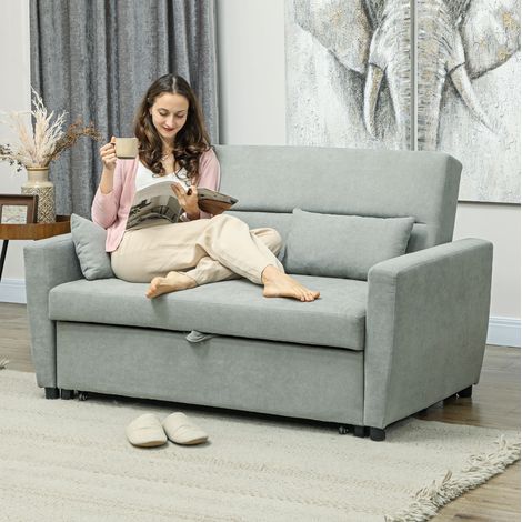 Sofá cama 155x90x88.5 cm gris claro en madera con respaldo ajustable y arcón (1/5)