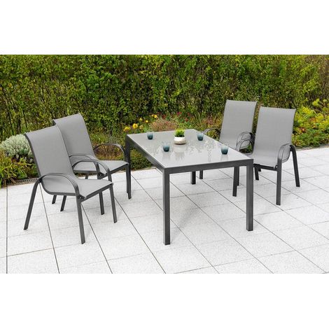 Amalfi Set 5tlg 4 Sessel Tisch 150x90cm Alu/Textil