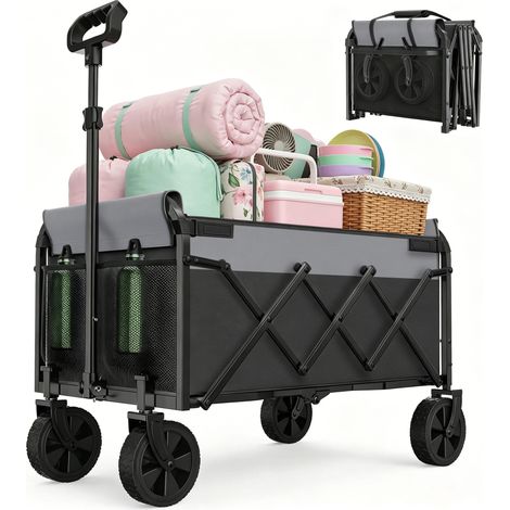 Chariot de jardin pliable 74x46x96,5 cm en acier noir, gain de place pour jardin FloraGrace (1/5)