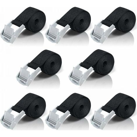 Sangle d'arrimage 1M – Lot de 8 sangles à cliquet – Boucle de serrage en alliage de zinc – Charge maximale 200kg – Fixation moto/voiture/vélo