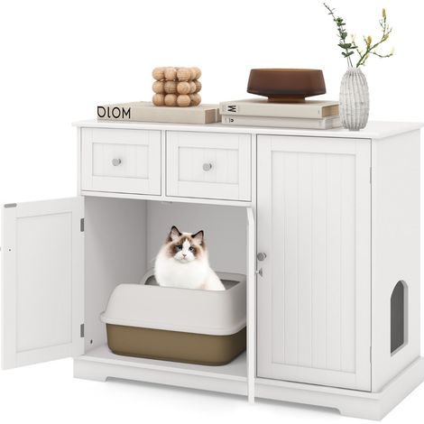 Armario para caja de arena de 100 x 45 x 80 cm con práctica encimera y almacenamiento organizado en MDF blanco 200012773