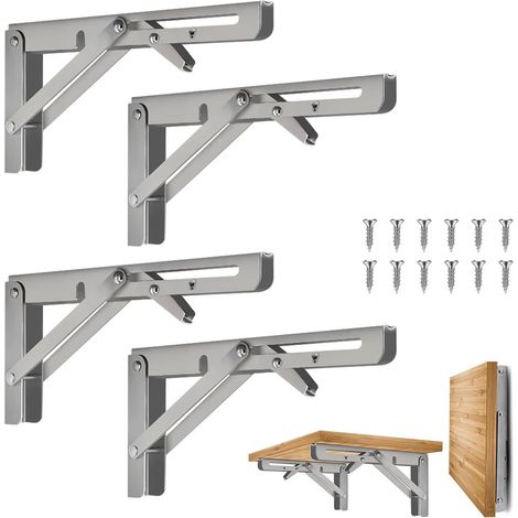 4 Pièces Équerre Pliante 20cm,Support Console Pliable,Lourds Support Console Pliable Rétractable Murale en Acier Inoxydable (1/5)