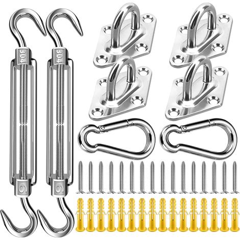 Kit de quincaillerie de voile d'ombrage en acier inoxydable 304 de qualité marine pour installation de voiles d'ombrage triangulaires/rectangulaires/carrées (40 pièces) (1/5)