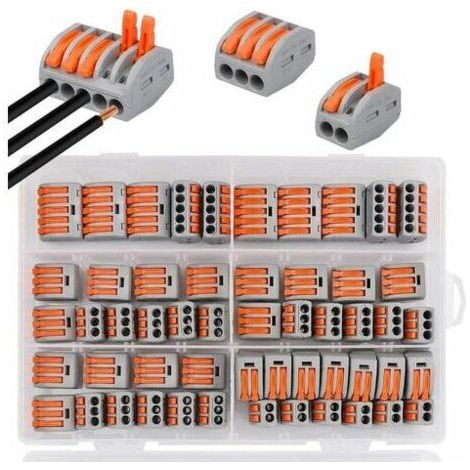 Bornes de Connexion, 60 pinces Connecteur électrique avec levier de fonctionnement,Compact Borne de connexion électrique Automatique,20 pinces 2 voies,30 pinces 3 voies,10 pinces 5 vo
