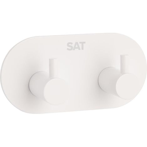 Swiss Aqua Technologies Gancho doble adhesivo de pared en acero inoxidable, blanco mate (HACEKNALEP2KB)
