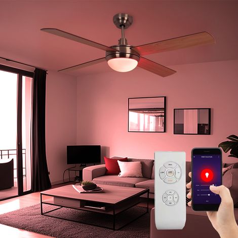 Deckenventilator mit Fernbedienung LED Deckenlampe dimmbar Wohnzimmerlampe, App-Steuerung RGB Farbwechsel, 3 Stufen, Vor-Rücklauf, wendbare Flügel, 2x 8,5W 806lm 2700-6500K, D 132 cm