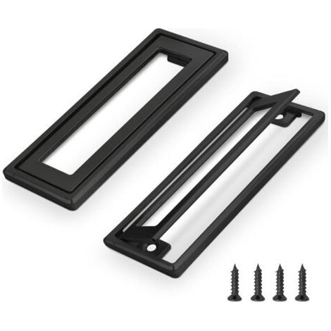 ALLIANDISLot de 2 poignées de porte encastrées carrées noires, 4,53 x 1,77 pouces, pour armoires et tiroirs, en alliage de zinc, pour trappe en métal, plates (1/5)