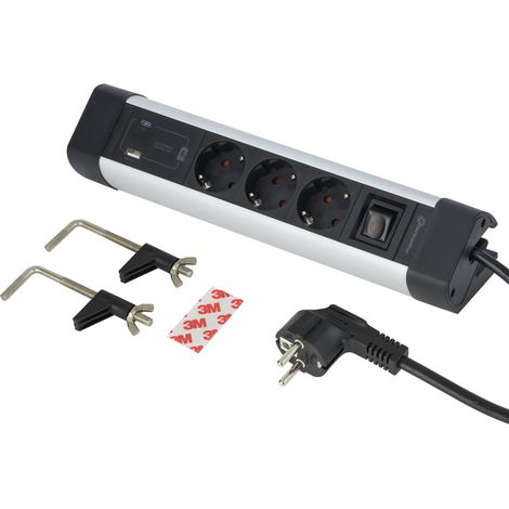 Electraline 62581 Ciabatta elettrica in alluminio per scrivania 3 prese + 3 USB (2 USB A 3.0A QC + 1 USB C PD20W), cavo da 2 m, protezione da sovratensione, multipresa/presa da tavolo (1/5)