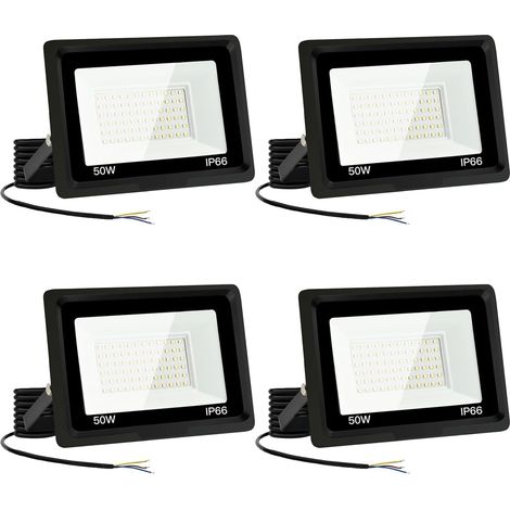 Spot LED extérieur 50 W Projecteur LED extérieur 5000LM IP66 étanche Projecteur LED 3500 K Blanc froid Floodlight pour maison, garage, patio, terrasse, terrain (4 pièces)