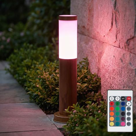 Lampada da terra esterna in acciaio inox lampada da terra per giardino lampada da esterno in piedi fuori, aspetto legno opale rustico, 1x E27, DxH 7,6x45 cm (1/5)
