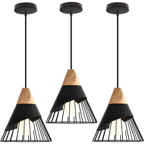 Lot de 3 Lustre Suspension Nordique Créatif Plafonnier en Forme Badminton Luminaire en Métal E27 pour Chambre Salon Cuisine Bar Noir