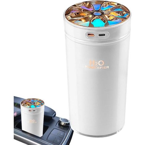 Umidificatore per auto USB - Umidificatore a nebbia da 300 ml con luce colorata, umidificatore portatile e ricaricabile per auto, ufficio e viaggi (1/4)