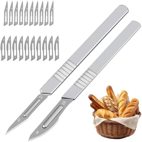 Ensemble de 2 pièces pour boulanger, couteau de boulanger avec 20 lames, rasoir à pâte, couteau à baguette, couteau à pâte, outils de boulangerie, outil de découpe pour créer des motifs de pâte à pain (1/5)