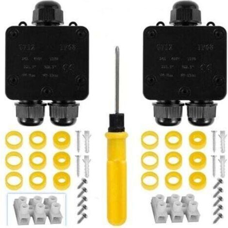 Lot de 2 boîtes de jonction étanches IP68 pour câbles électriques extérieurs  connecteurs de câbles électriques extérieurs à 2 voies.