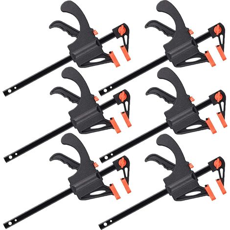 6 Pièces Serres-joints à Une Main, Pince à Barre à Cliquet, Rapide à Cliquet à Libération, Clamp Barre de Fixation pour Bois, Collier Serrage Plastique - 4 Pouces (1/5)