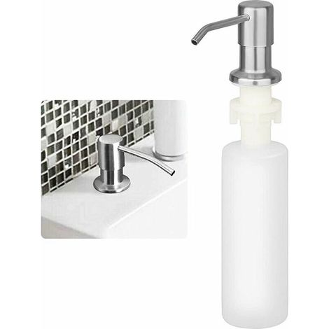 royaluxe - Distributeur Savon Liquide Encastrable avec Bouteille 300ML, Distributeur Savon de Mousse Evier, Distributeur Liquide Vaisselle Cuisine, Distributeur de Détergent En Acier Inoxydable pour B (1/5)