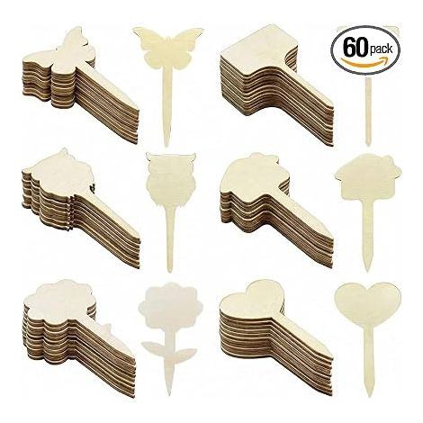 Wooden Garden Labels - Decorative Shapes - Reusable Herb Vegetable Flower Labels for Indoor and Outdoor Use (1/5)