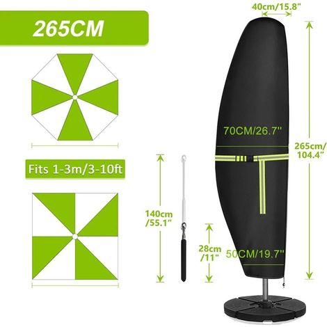 Funda para sombrilla voladiza estilo banana Oxford 420D para sombrillas con mástil telescópico de 265 cm - Jardín y balcón (1/2)