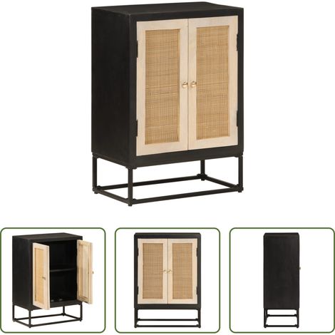 Holzbeistelltisch - Sideboard Schwarz 55x30x76 cm Massivholz Mango und Eisen (1/5)